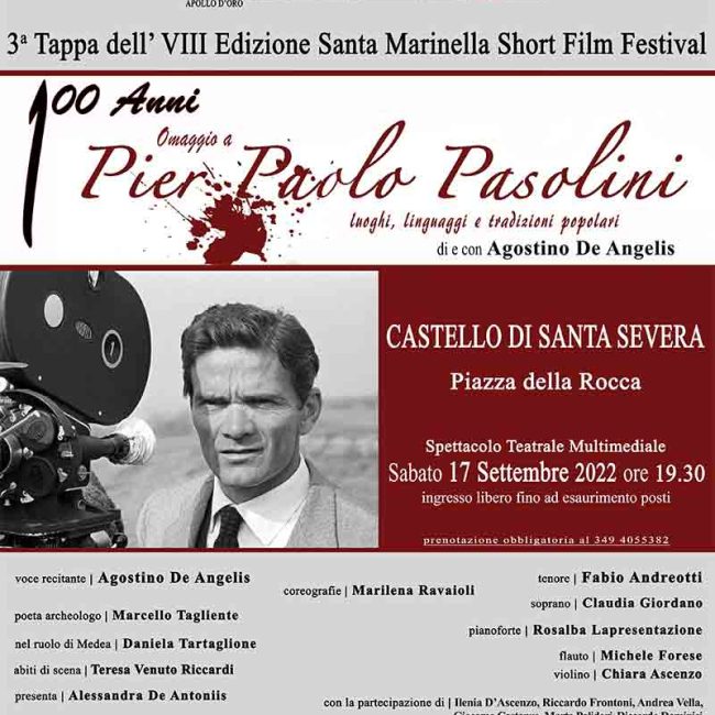 &#8220;Omaggio a Pasolini” per la 3ª Tappa dell’VIII Edizione del Santa Marinella Short Film Festival